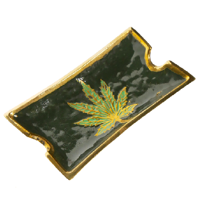 Agung Brass Leaf Rectangle Ashtray – Small - Bong Empire