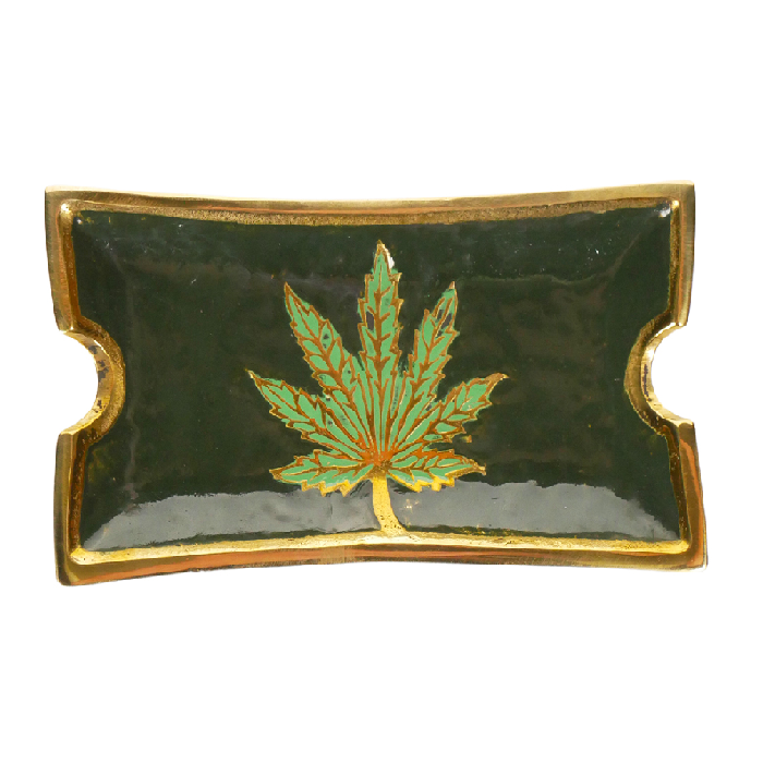 Agung Brass Leaf Rectangle Ashtray – Small - Bong Empire