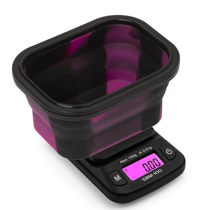 On Balance Digital Scales With Blue Silicone Collapsible Bowl 0.01g-100g Pink Black - Bong Empire