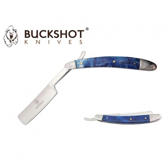 Buckshot Straight Razor Folding Knife 14cm Blue - Bong Empire