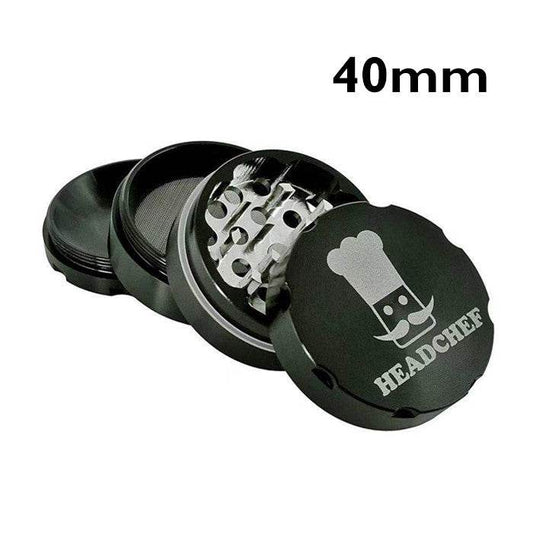 Headchef Black Aluminium 4 Piece Grinder 40mm - Bong Empire