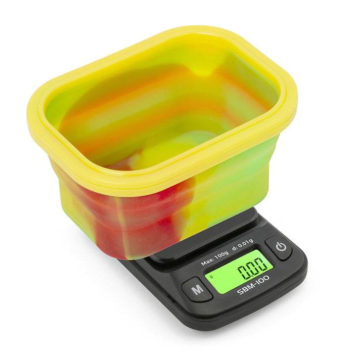 On Balance Digital Scales With Blue Silicone Collapsible Bowl 0.01g-100g Rasta - Bong Empire