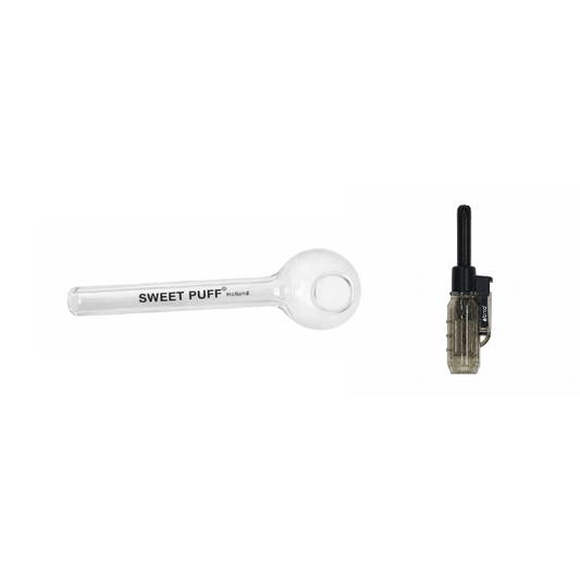 Straight Sweet Puff Glass Pipe 11cm + Jet Lighter Value Pack