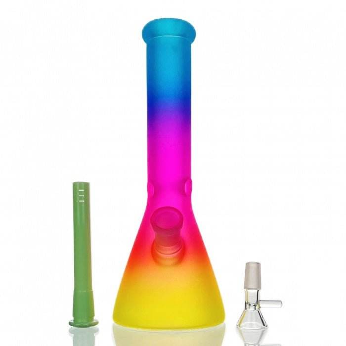 Frosted Rainbow Beaker Glass Bong 25cm (Blue, Pink, Yellow) - Bong Empire