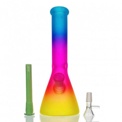 Frosted Rainbow Beaker Glass Bong 25cm (Blue, Pink, Yellow) - Bong Empire