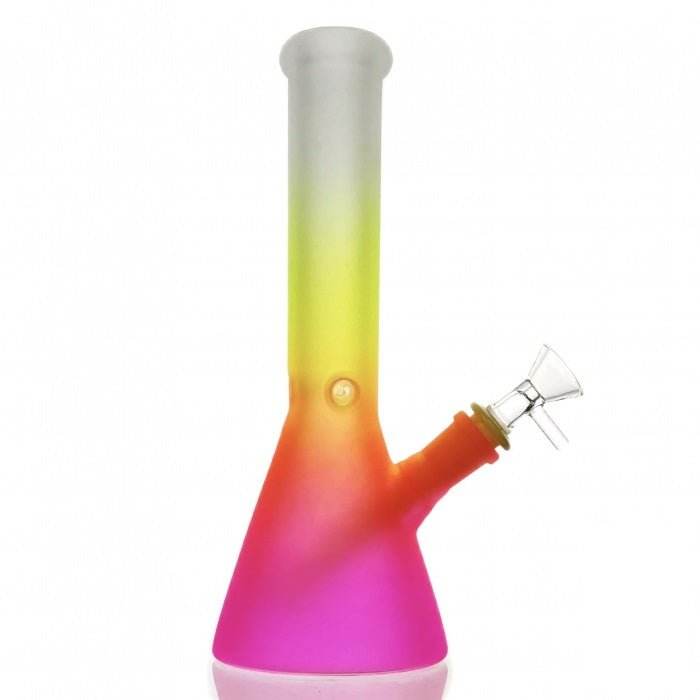 Frosted Rainbow Beaker Glass Bong 25cm (White, Yellow, Pink) - Bong Empire