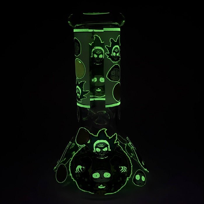 Glow in the Dark Rick And Morty Beaker Glass Bong 20cm - Bong Empire
