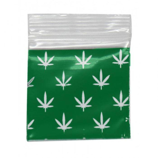 Green Design Resealable Plastic Bags 25x25mm 100 Pack - Bong Empire
