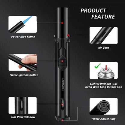 Honest Slim Jet Torch Lighter Refillable Butane 16cm - Bong Empire