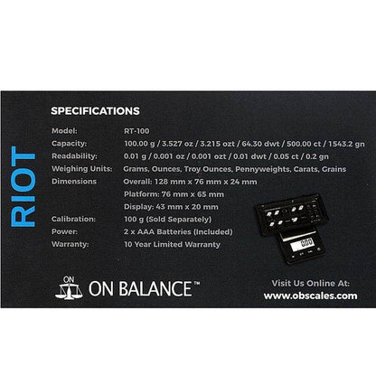 On Balance RIOT Digital Scales RT100 0.01g-100g - Bong Empire