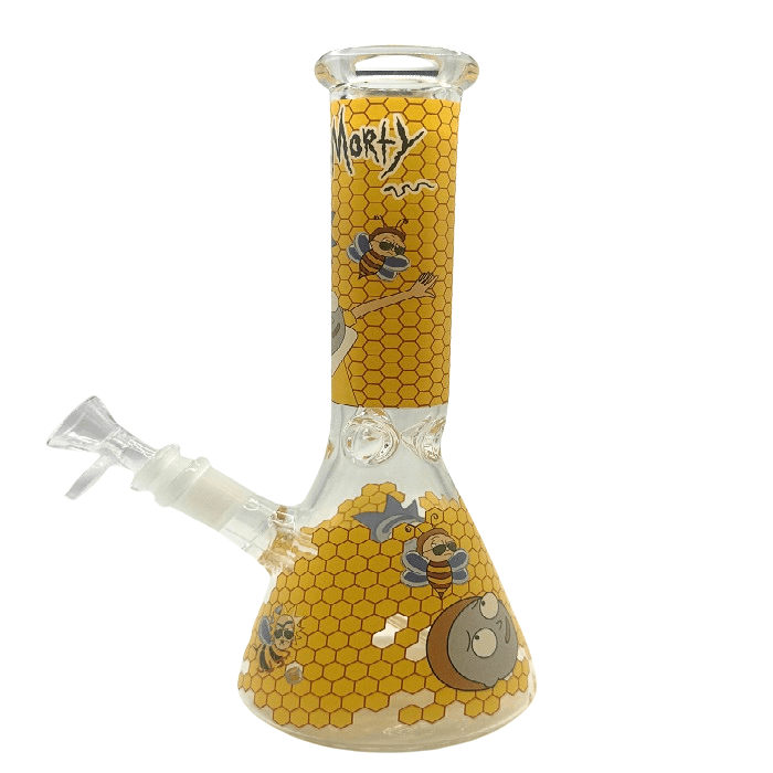 Rick And Morty Yellow Honeycomb Beaker Glass Bong 25cm - Bong Empire