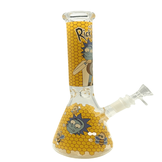 Rick And Morty Yellow Honeycomb Beaker Glass Bong 25cm - Bong Empire
